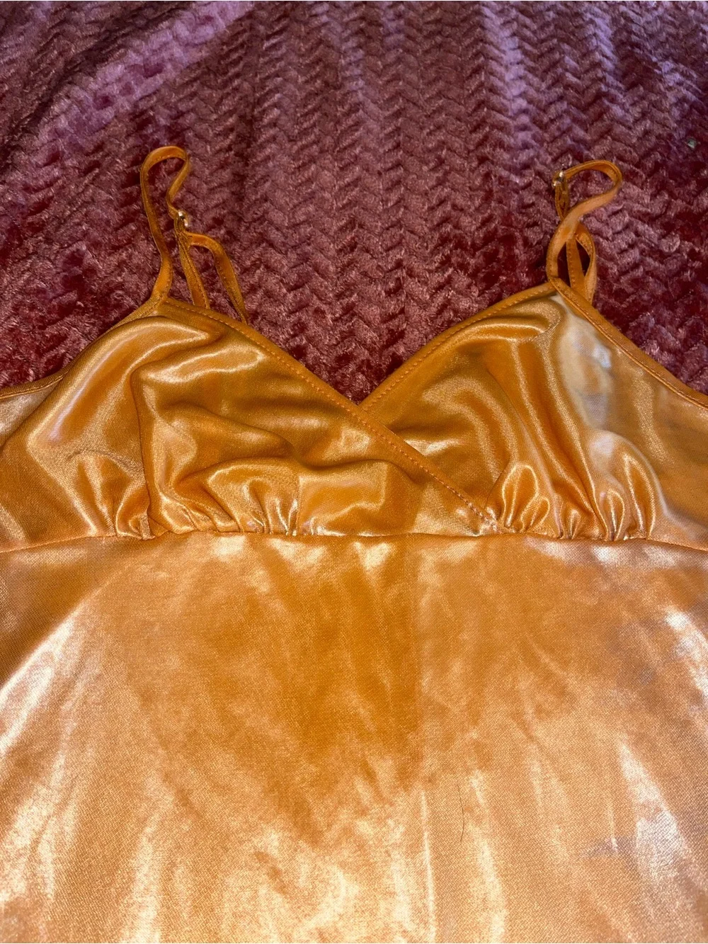Y2K Fantasy Shin Gold/orange Chemise Slip with Adjustable Straps. Size L - Picture 2 of 4